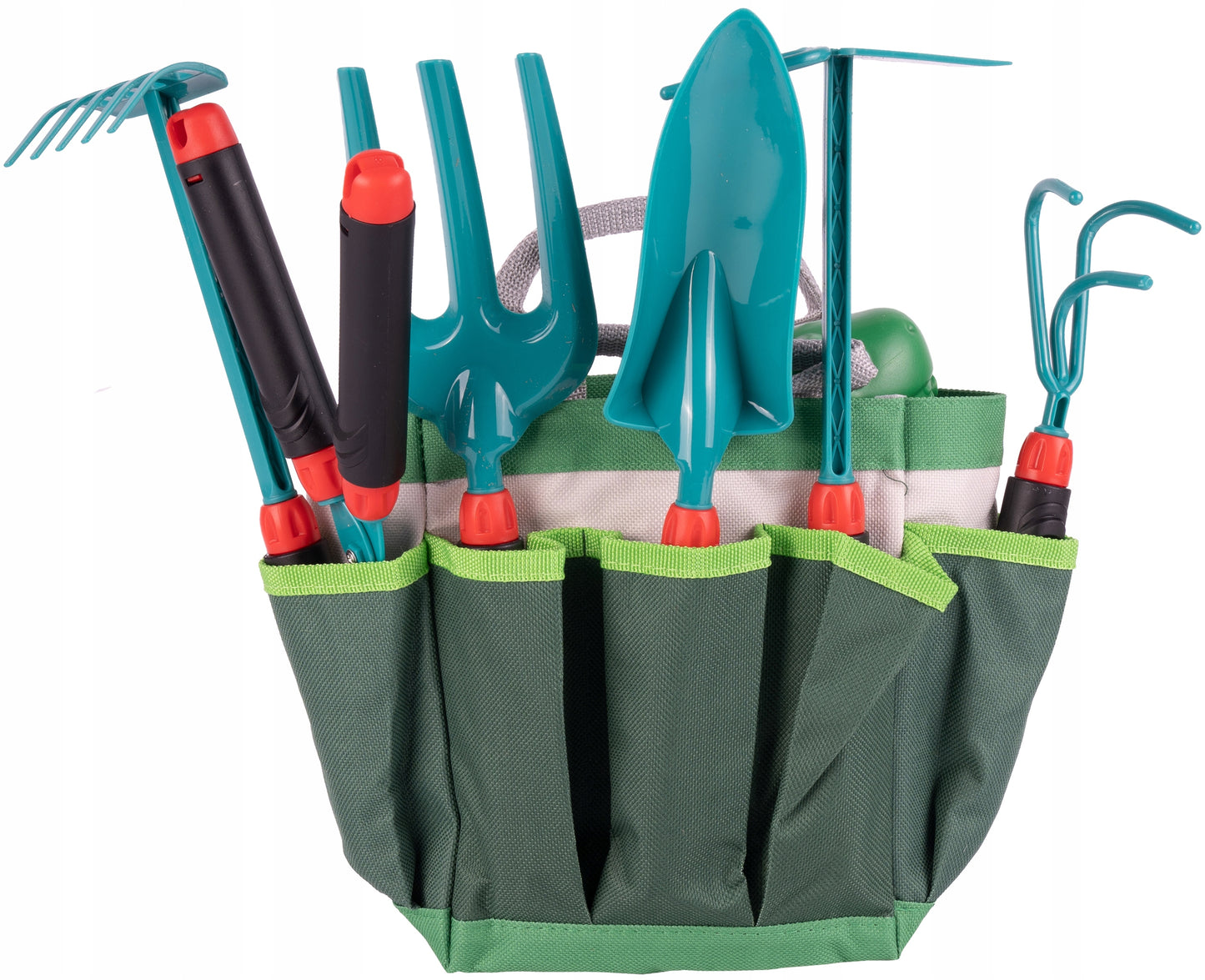 Set de Gradina Pentru Copii idealSTORE Little Gardener, Include 9 Accesorii de Gradinarit, Foarfeca, Sapa, Grebla, Manusi, Cultivator, Geanta pentru Depozitare Cadou, Dezvolta Abilitatile Manuale, Imaginatia, Creativitatea