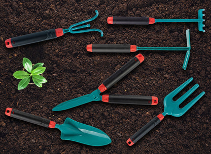 Set de Gradina Pentru Copii idealSTORE Little Gardener, Include 9 Accesorii de Gradinarit, Foarfeca, Sapa, Grebla, Manusi, Cultivator, Geanta pentru Depozitare Cadou, Dezvolta Abilitatile Manuale, Imaginatia, Creativitatea