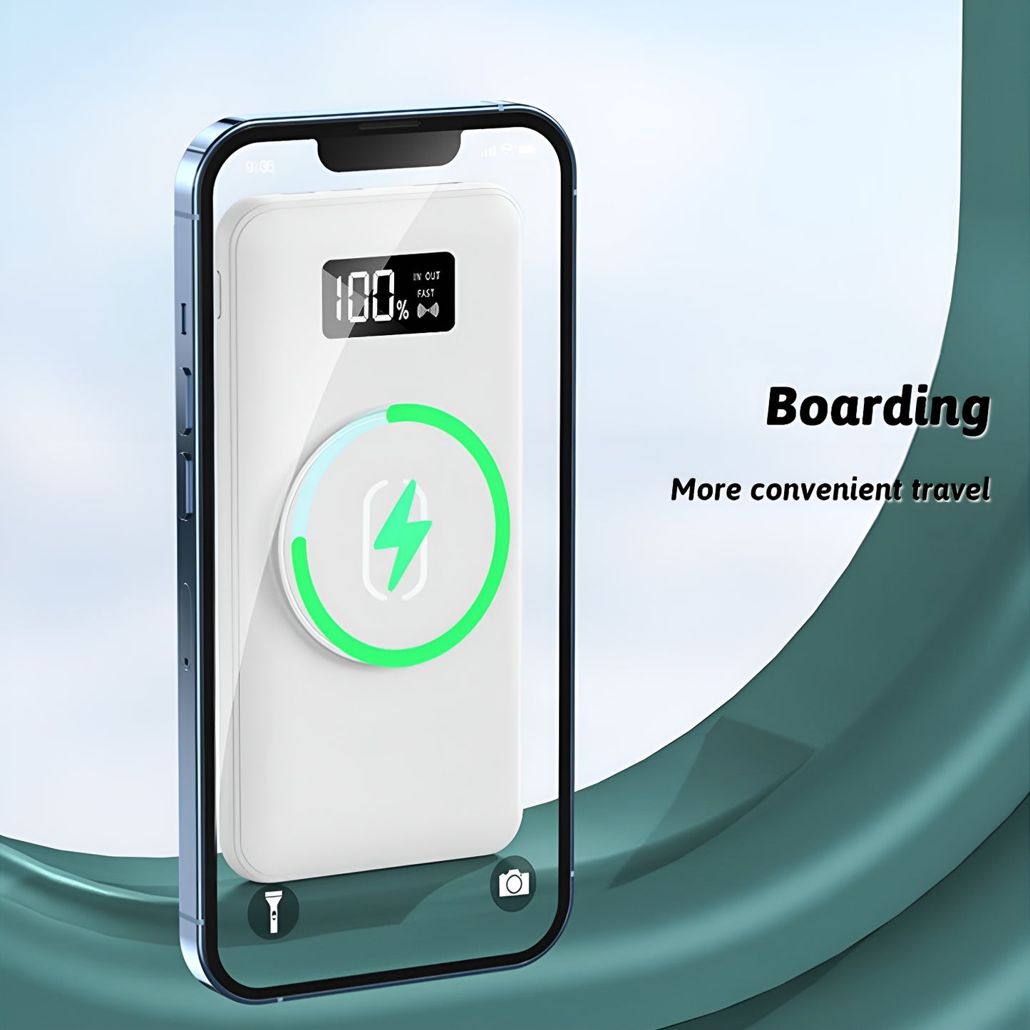 Baterie externa Portable Power Bank IdealStore, Capacitate 10.000 mAh, Display LED, 1 Iesiri USB, 2 Iesire type-C, Incarcare rapida, Incarcare wireless, Tensiune iesire 5V-2A, White Edition Power