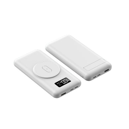 Baterie externa Portable Power Bank IdealStore, Capacitate 10.000 mAh, Display LED, 1 Iesiri USB, 2 Iesire type-C, Incarcare rapida, Incarcare wireless, Tensiune iesire 5V-2A, White Edition Power