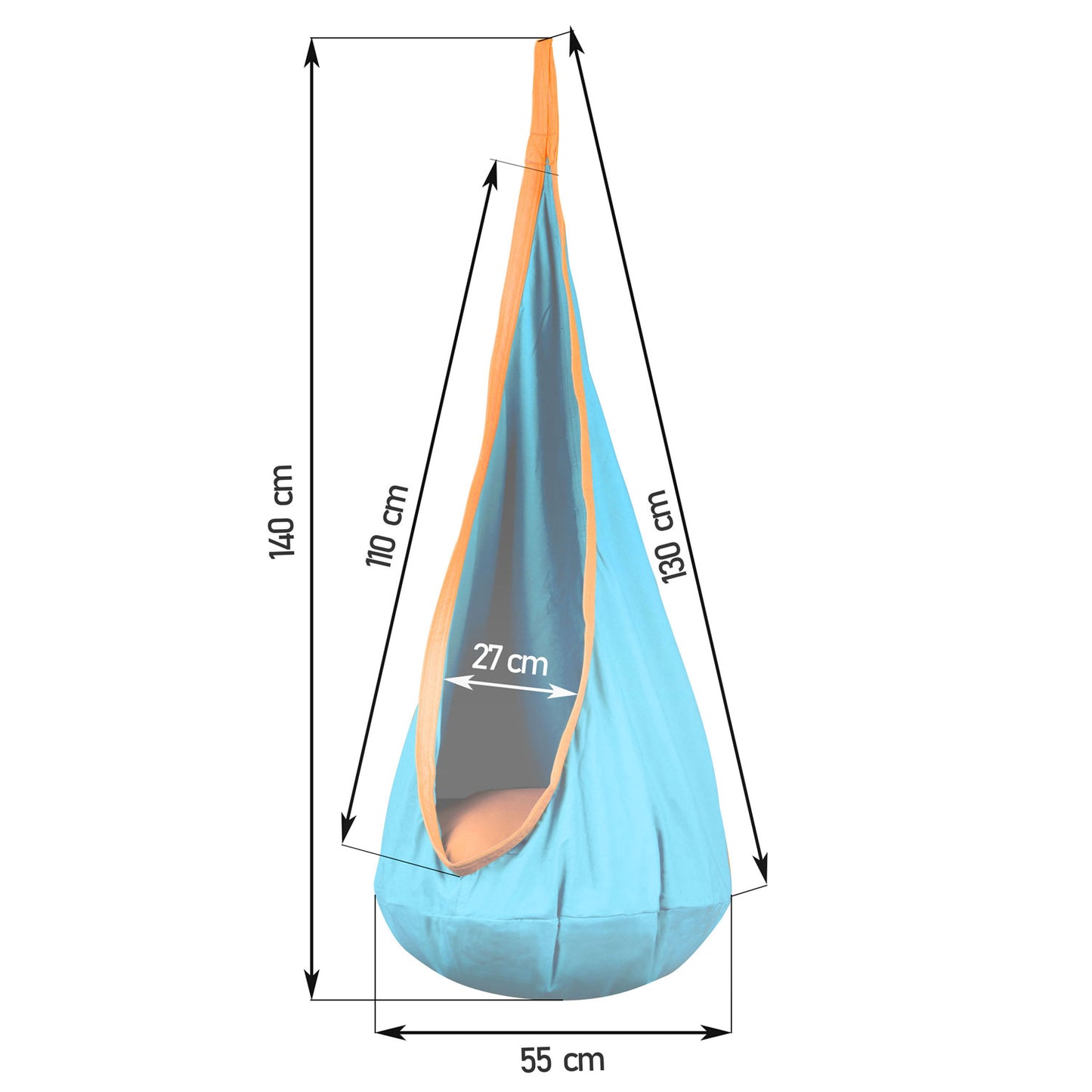 Hamac copii The Raven's Nest tip cocon idealSTORE, Dimensiune 140x55 cm, Material solid, Include perna, Suport de suspendare, Ideal pentru terasa si gradina, Sarcina max 80 kg