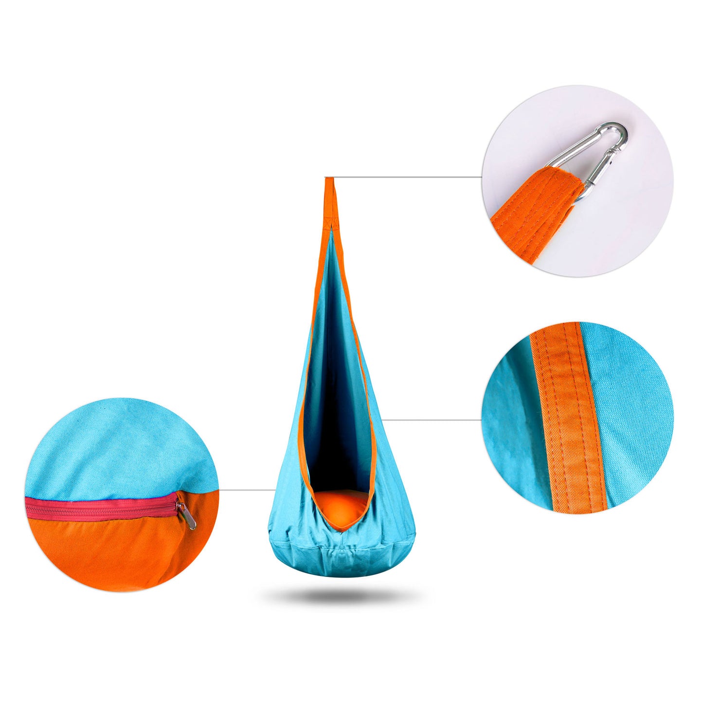 Hamac copii The Raven's Nest tip cocon idealSTORE, Dimensiune 140x55 cm, Material solid, Include perna, Suport de suspendare, Ideal pentru terasa si gradina, Sarcina max 80 kg