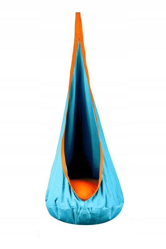 Hamac copii The Raven's Nest tip cocon idealSTORE, Dimensiune 140x55 cm, Material solid, Include perna, Suport de suspendare, Ideal pentru terasa si gradina, Sarcina max 80 kg