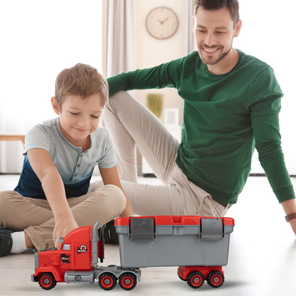 Camion de Pompieri 3in1 idealSTORE cu 3 Autospeciale de Pompieri si Set de Scule, Plastic ABS, Elemente Demontabile, Remorca Detasabila, Calitate Superioara