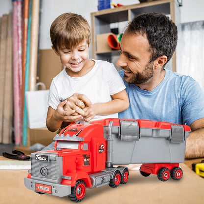 Camion de Pompieri 3in1 idealSTORE cu 3 Autospeciale de Pompieri si Set de Scule, Plastic ABS, Elemente Demontabile, Remorca Detasabila, Calitate Superioara