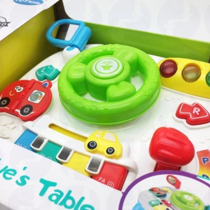 Jucarie interactiva multifunctionala, volan simulare condus cu schimbator, oglinda retrovizoare, indicator de directie, semafor si pian, 18+ luni