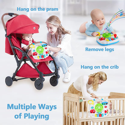 Jucarie interactiva multifunctionala, volan simulare condus cu schimbator, oglinda retrovizoare, indicator de directie, semafor si pian, 18+ luni