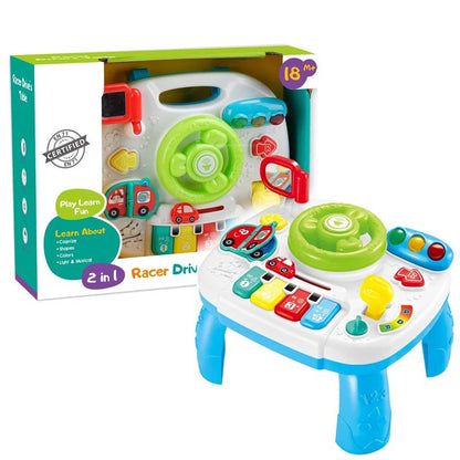 Jucarie interactiva multifunctionala, volan simulare condus cu schimbator, oglinda retrovizoare, indicator de directie, semafor si pian, 18+ luni