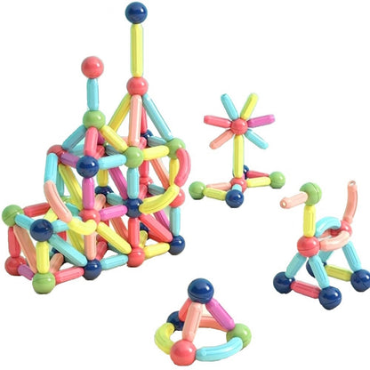 Blocuri de Constructie Magnetice idealStore All Puzzle, joc Educational, Dezvolta Creativitatea, Concentrarea, Rabdarea, constructii Tridimensionale, Conectare Magnetica, 46 de Elemente, Multicolor