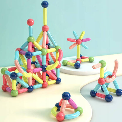 Blocuri de Constructie Magnetice idealStore All Puzzle, joc Educational, Dezvolta Creativitatea, Concentrarea, Rabdarea, constructii Tridimensionale, Conectare Magnetica, 46 de Elemente, Multicolor