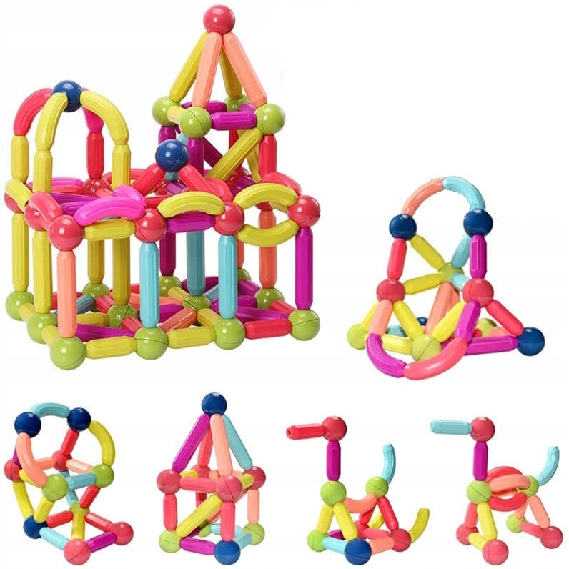 Blocuri de Constructie Magnetice idealStore All Puzzle, joc Educational, Dezvolta Creativitatea, Concentrarea, Rabdarea, constructii Tridimensionale, Conectare Magnetica, 46 de Elemente, Multicolor