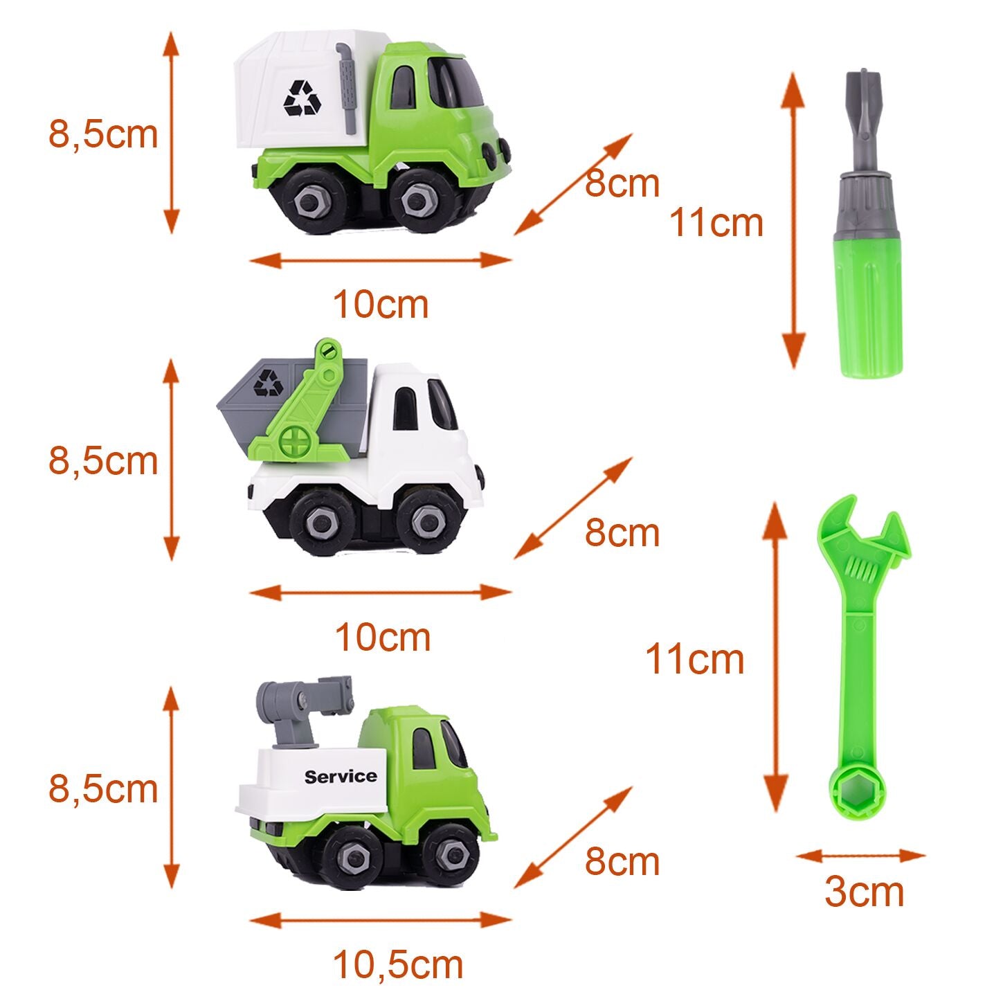 Camion Remorcare 2in1 cu Masinute de Gunoi Demontabile idealSTORE, Dimensiuni 45 x 12 x 17 cm, Include Masina cu Carlig, Basculanta, Camion, Surubelnita cu 3 biti, Plastic ABS, Calitate Superioara, Valiza cu Maner pentru Transportat