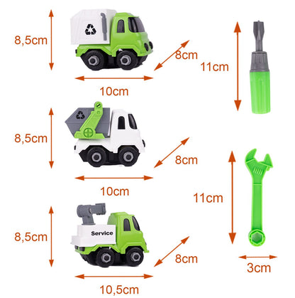 Camion Remorcare 2in1 cu Masinute de Gunoi Demontabile idealSTORE, Dimensiuni 45 x 12 x 17 cm, Include Masina cu Carlig, Basculanta, Camion, Surubelnita cu 3 biti, Plastic ABS, Calitate Superioara, Valiza cu Maner pentru Transportat