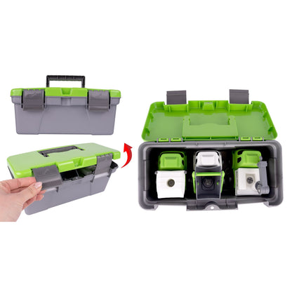 Camion Remorcare 2in1 cu Masinute de Gunoi Demontabile idealSTORE, Dimensiuni 45 x 12 x 17 cm, Include Masina cu Carlig, Basculanta, Camion, Surubelnita cu 3 biti, Plastic ABS, Calitate Superioara, Valiza cu Maner pentru Transportat