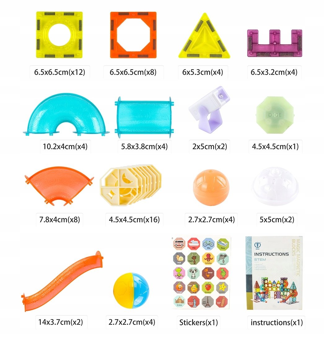 Set de Blocuri Magnetice cu Lumina idealStore LightMAG, 75 elemente, Efect de Stralucire in Intuneric, Magneti Puternici din Neodim, Dezvolta Abilitati Manuale, Imaginatia Spatiala, Gandirea Logica si Atentia