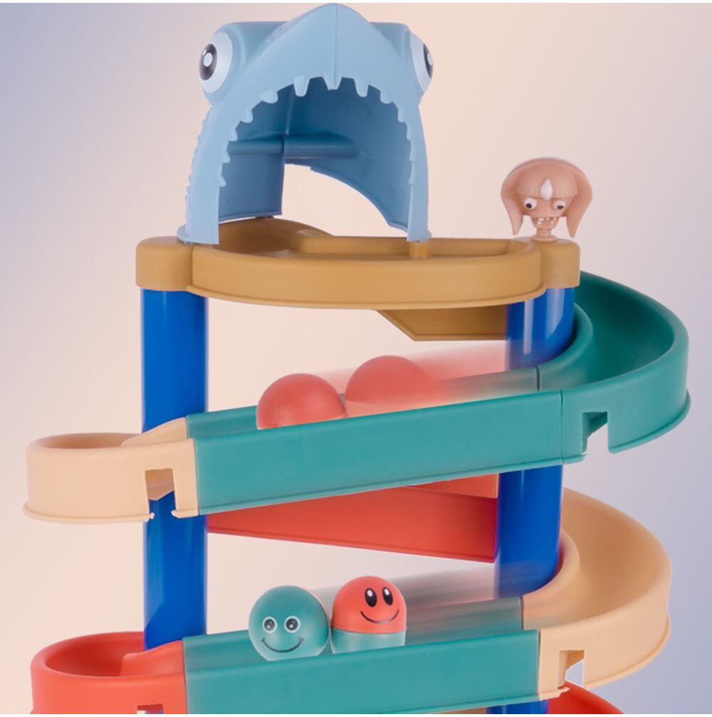 Masuta 3 in 1 cu Tobogan idealStore FunSlide, include 4 Bile, Utilizare in Interior si Exterior, Material Solid si Rezistent, Dezvolta coordonare mana-ochi, Design Atractiv