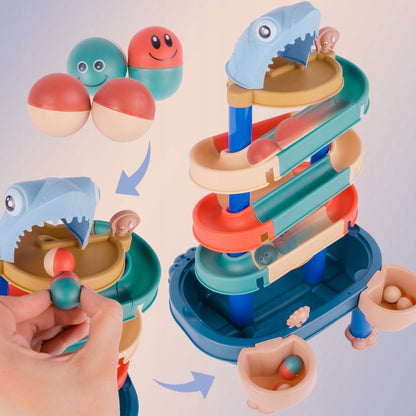 Masuta 3 in 1 cu Tobogan idealStore FunSlide, include 4 Bile, Utilizare in Interior si Exterior, Material Solid si Rezistent, Dezvolta coordonare mana-ochi, Design Atractiv