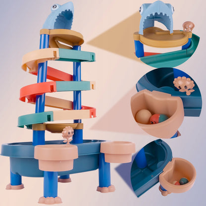 Masuta 3 in 1 cu Tobogan idealStore FunSlide, include 4 Bile, Utilizare in Interior si Exterior, Material Solid si Rezistent, Dezvolta coordonare mana-ochi, Design Atractiv