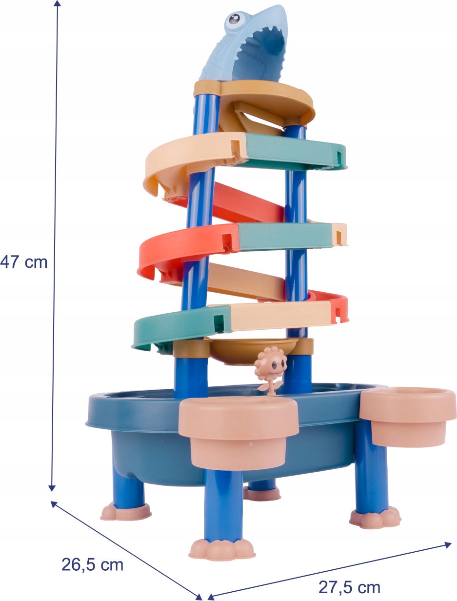 Masuta 3 in 1 cu Tobogan idealStore FunSlide, include 4 Bile, Utilizare in Interior si Exterior, Material Solid si Rezistent, Dezvolta coordonare mana-ochi, Design Atractiv