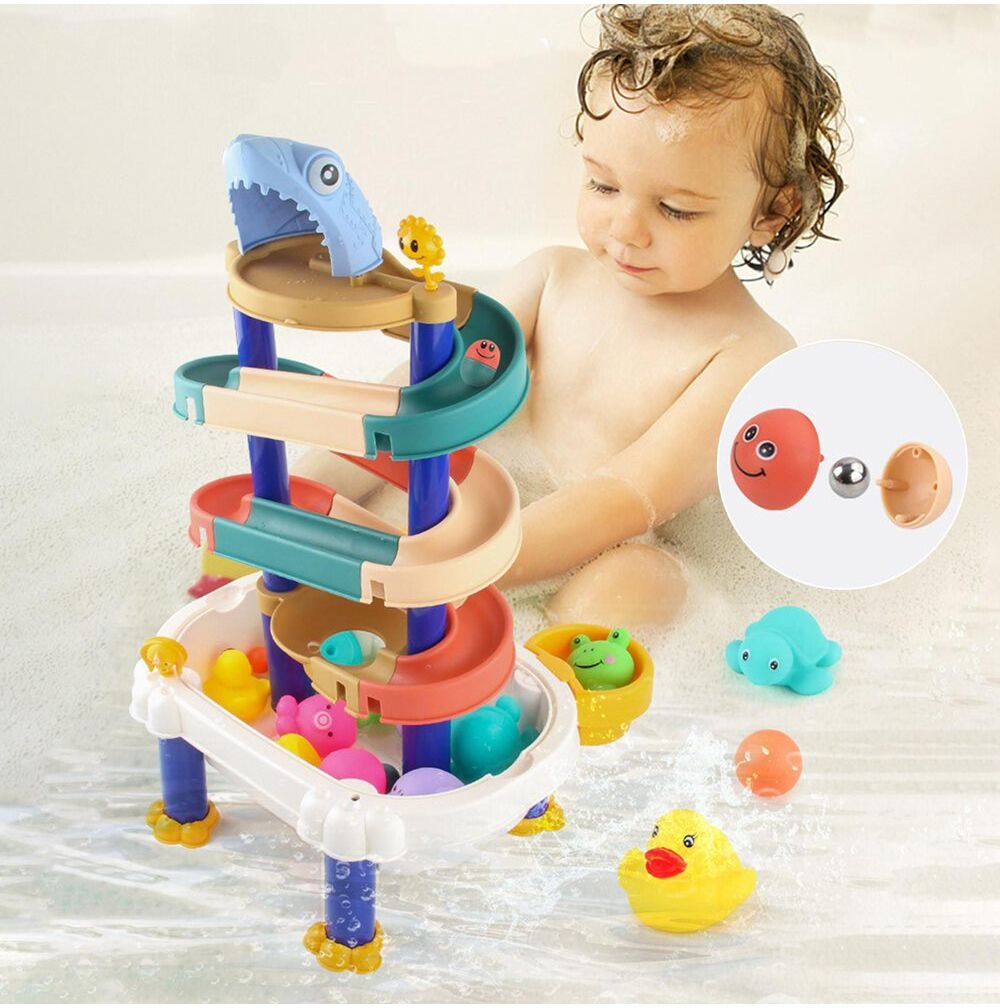 Masuta 3 in 1 cu Tobogan idealStore FunSlide, include 4 Bile, Utilizare in Interior si Exterior, Material Solid si Rezistent, Dezvolta coordonare mana-ochi, Design Atractiv