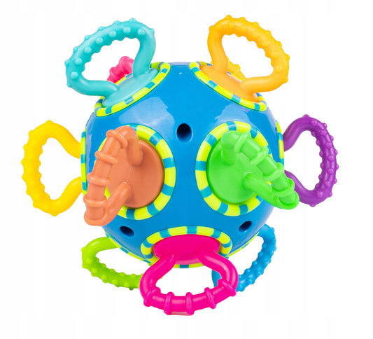 Minge Senzoriala din Silicon pentru Bebelusi idealSTORE, Accesorizata cu chei colorare rotative 360, Culori vii, Stimuleaza miscarea si Mobilitatea copilului