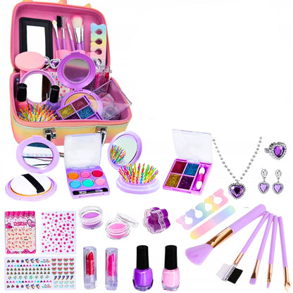 Trusa de Make-up si Accesorii Styling idealSTORE Unicorn, Cosmetice Reale, Non-Toxice, Accesorii Reale, Dezvolta Abilitatile Manuale, Peste 20 de Articole, Tema Unicorn, cu Geanta de Depozitare