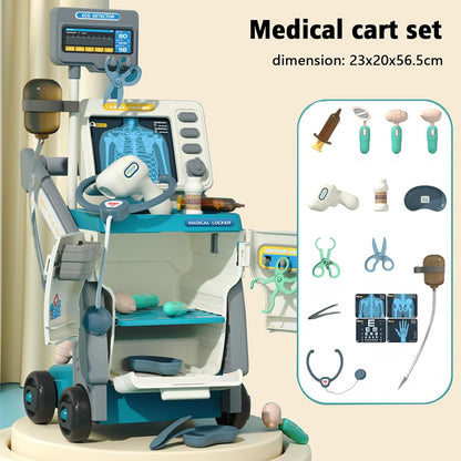 Set de Joaca Doctor Medical Cart idealSTORE, Include 15 piese Esentiale, Seringa, Cleste, Foarfeca, Termometru, Stetoscop, EKG, Proiectat sub forma unui birou mobil, Joc de Rol, Dezvolta Abilitati Sociale