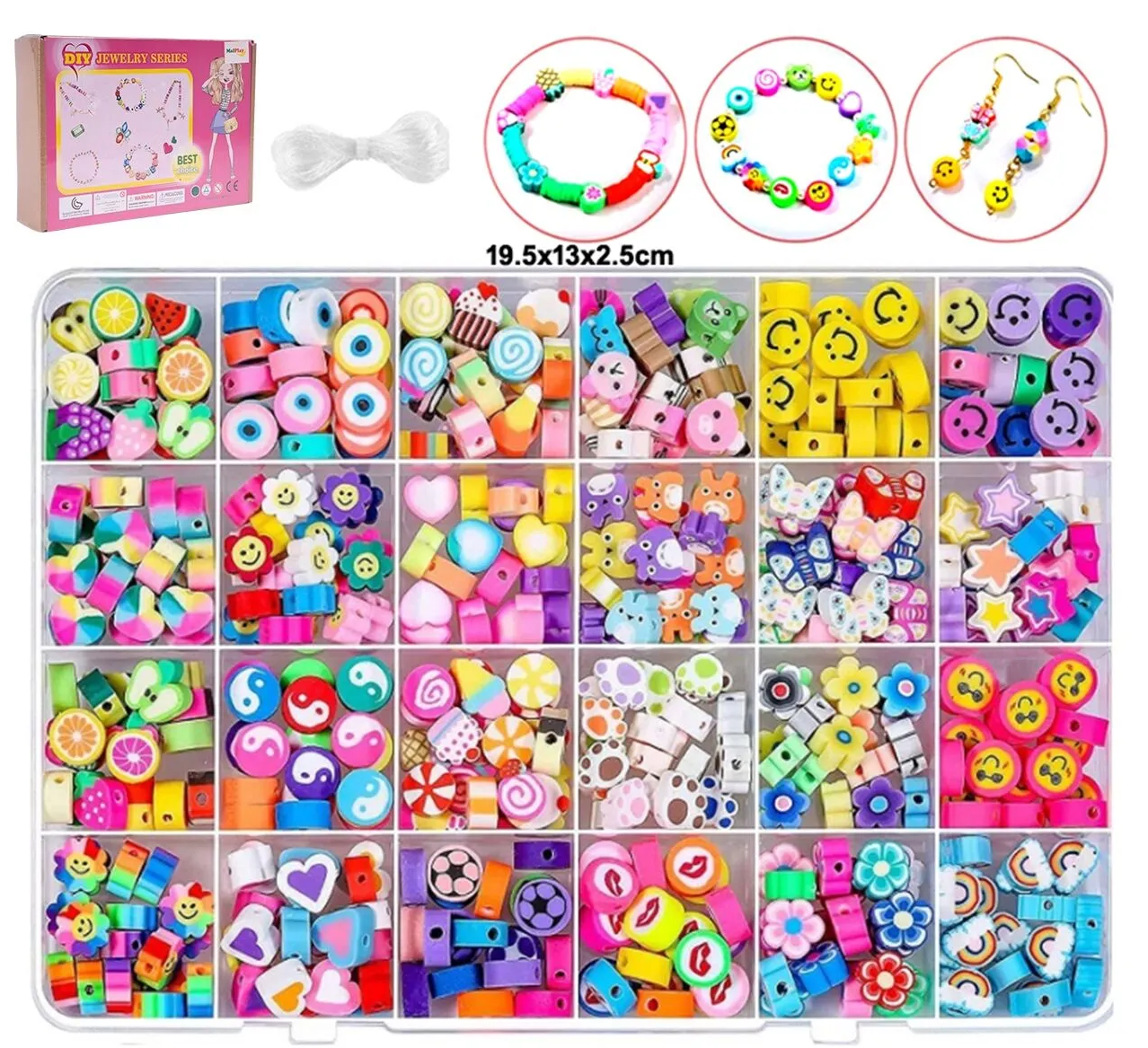 Set de Margele Jewelry Series idealSTORE, Include 480 de Elemente colorate in diferite forme, Sfoara transparenta, Carlig si cleme pentru bijuterii, Cercei, Cutie pentru depozitare, Stimuleaza abilitatile manuale