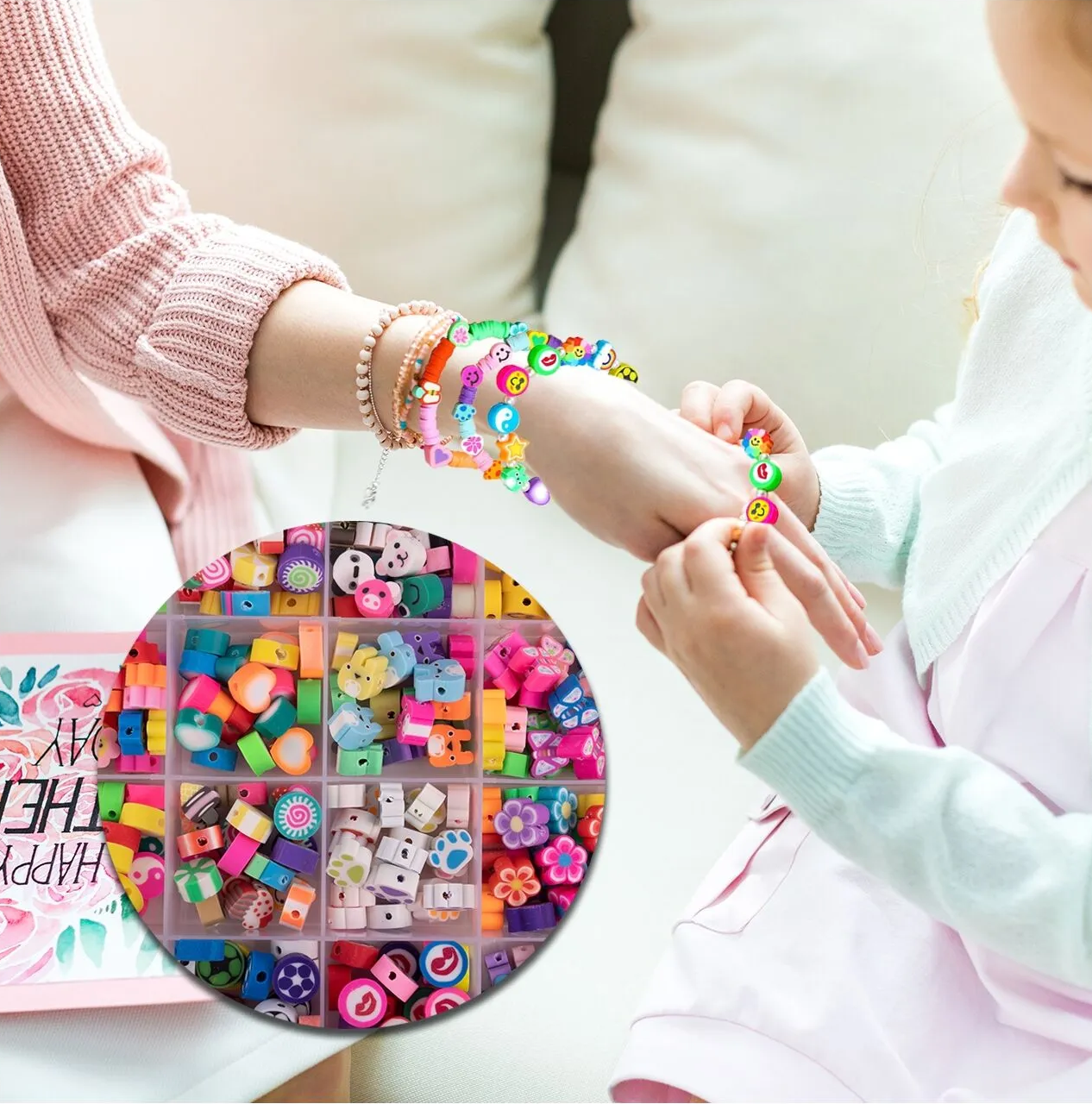 Set de Margele Jewelry Series idealSTORE, Include 480 de Elemente colorate in diferite forme, Sfoara transparenta, Carlig si cleme pentru bijuterii, Cercei, Cutie pentru depozitare, Stimuleaza abilitatile manuale