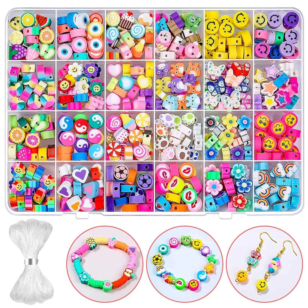Set de Margele Jewelry Series idealSTORE, Include 480 de Elemente colorate in diferite forme, Sfoara transparenta, Carlig si cleme pentru bijuterii, Cercei, Cutie pentru depozitare, Stimuleaza abilitatile manuale