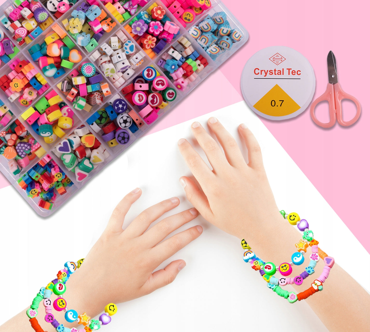 Set de Margele Jewelry Series idealSTORE, Include 480 de Elemente colorate in diferite forme, Sfoara transparenta, Carlig si cleme pentru bijuterii, Cercei, Cutie pentru depozitare, Stimuleaza abilitatile manuale