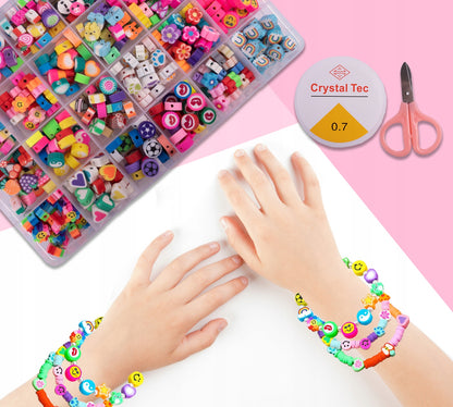 Set de Margele Jewelry Series idealSTORE, Include 480 de Elemente colorate in diferite forme, Sfoara transparenta, Carlig si cleme pentru bijuterii, Cercei, Cutie pentru depozitare, Stimuleaza abilitatile manuale