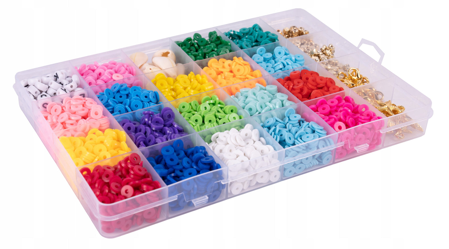 Set de Margele idealSTORE Jewelry Series, Include 4200 de Margele colorate in diferite forme si elemente auxiliare, Sfoara transparenta, Litere si elemente aurii, Carlige si Cleme, Cutie pentru depozitare, Stimuleaza Imaginatia Copilului