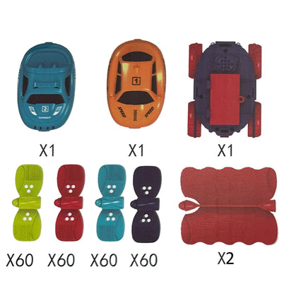 Pista cu Masinuta CarTrack idealSTORE, Pista Flexibila, Multiple Configuratii, Structura Stabila, Caroserie inlocuibila, Masinuta cu Lumini fata-spate, Pista in Patru Culori, 195 elemente