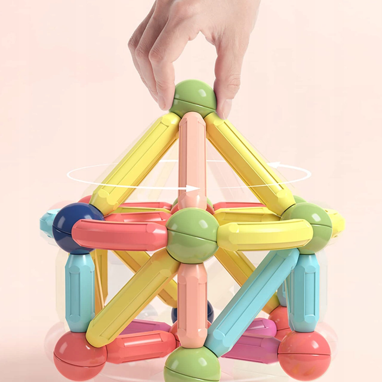 Blocuri de Constructie Magnetice idealStore All Puzzle, joc Educational, Dezvolta Creativitatea, Concentrarea Rabdarea, constructii Tridimensionale, Conectare Magnetica, 45 de Elemente, Multicolor