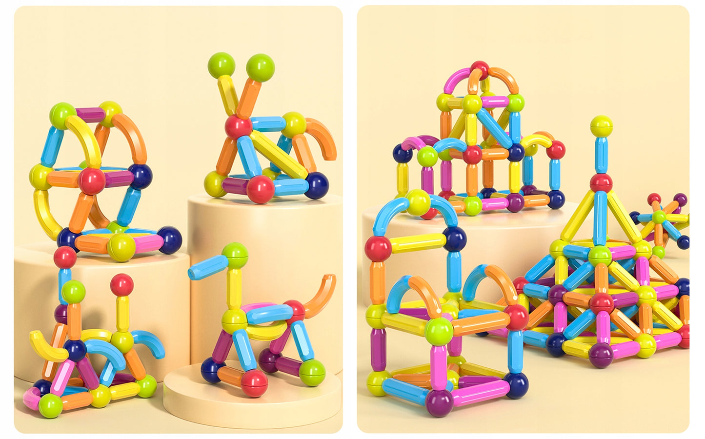 Blocuri de Constructie Magnetice idealStore All Puzzle, joc Educational, Dezvolta Creativitatea, Concentrarea Rabdarea, constructii Tridimensionale, Conectare Magnetica, 45 de Elemente, Multicolor