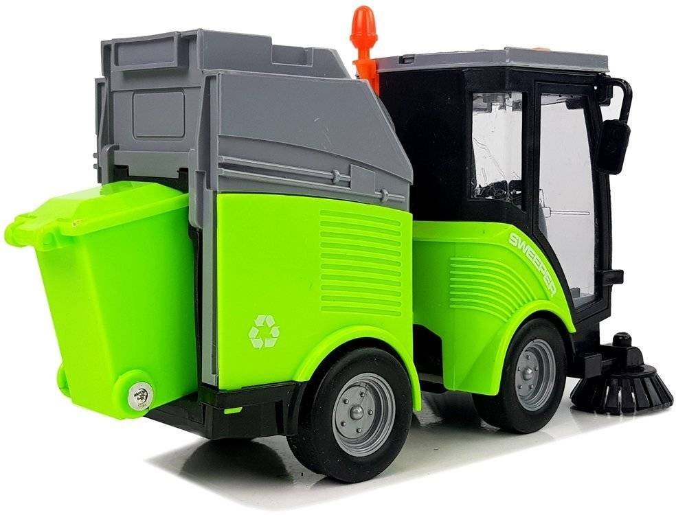 Camion Interactiv de Reciclare si Maturare Gunoi idealSTORE, Dimensiuni 21 x 11 x 16 cm, Include Oglinzi, Perii de Maturat, Cos de Gunoi, Contine 3 Butoane cu Sunete si lumini care imita pornirea motorului, claxonul si semnalul de avertizare