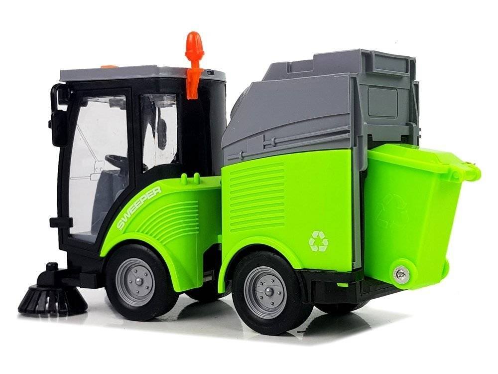 Camion Interactiv de Reciclare si Maturare Gunoi idealSTORE, Dimensiuni 21 x 11 x 16 cm, Include Oglinzi, Perii de Maturat, Cos de Gunoi, Contine 3 Butoane cu Sunete si lumini care imita pornirea motorului, claxonul si semnalul de avertizare