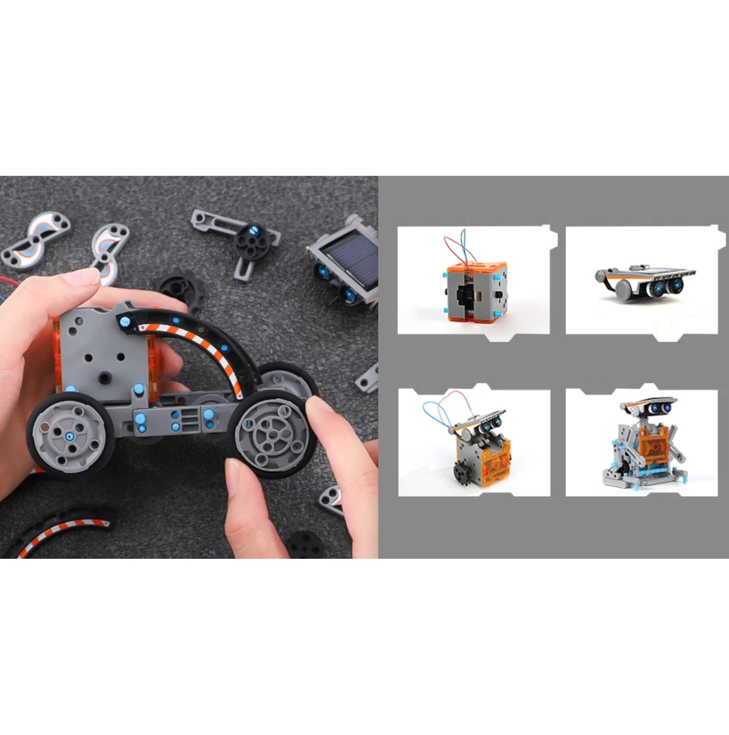 Set de Creatie Educational Robot Energetic 13in1 idealSTORE, Include Panou Solar, Posibilitatea de a construii pana la 13 variante, Usor de asamblat, Deplasare pe Uscat sau pe Apa, Fabricat din plastic ABS, Dezvolta Creativitatea si Intelectuala Generala