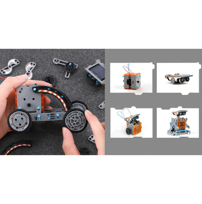 Set de Creatie Educational Robot Energetic 13in1 idealSTORE, Include Panou Solar, Posibilitatea de a construii pana la 13 variante, Usor de asamblat, Deplasare pe Uscat sau pe Apa, Fabricat din plastic ABS, Dezvolta Creativitatea si Intelectuala Generala