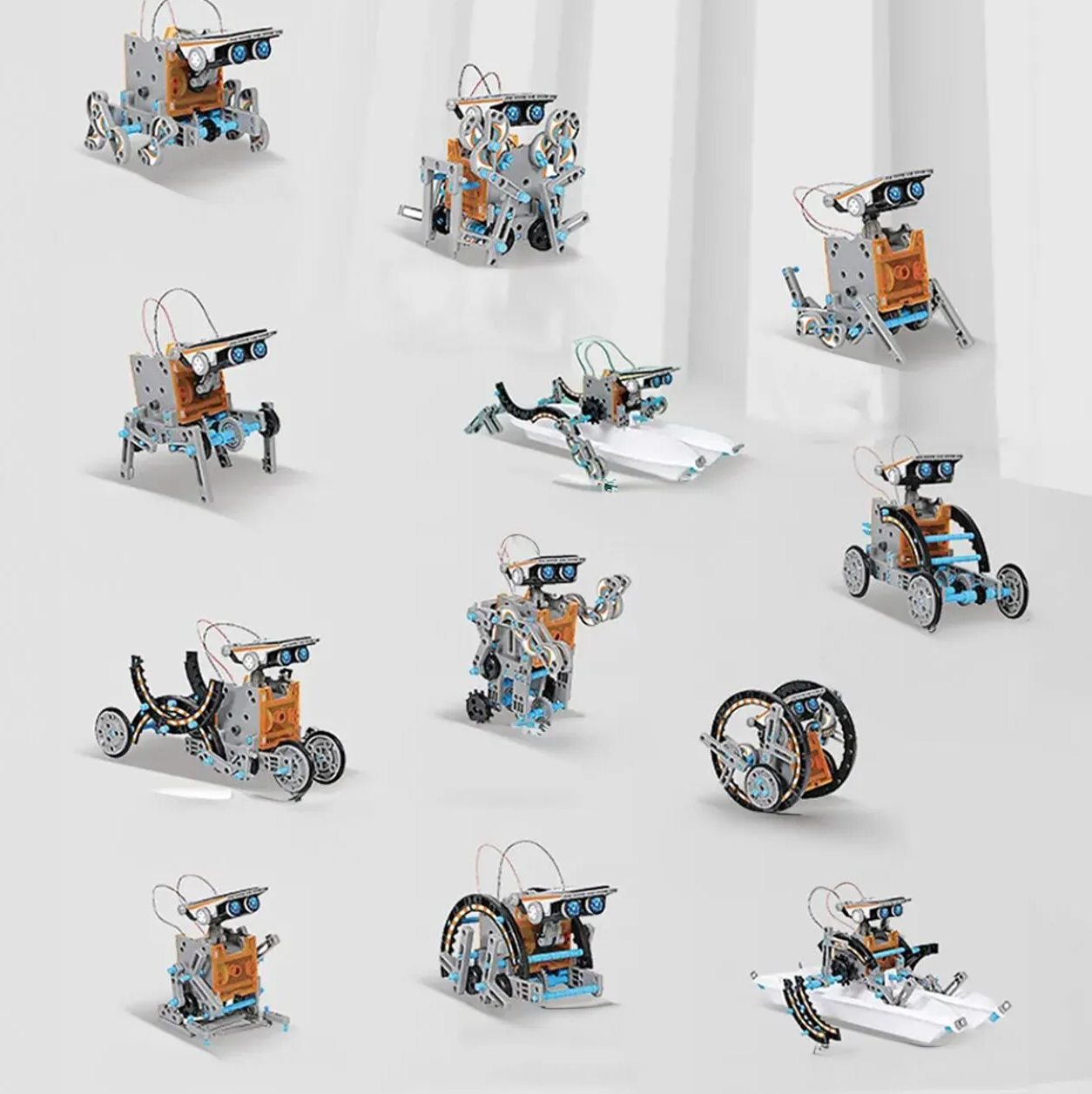 Set de Creatie Educational Robot Energetic 13in1 idealSTORE, Include Panou Solar, Posibilitatea de a construii pana la 13 variante, Usor de asamblat, Deplasare pe Uscat sau pe Apa, Fabricat din plastic ABS, Dezvolta Creativitatea si Intelectuala Generala