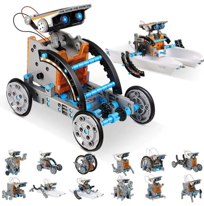 Set de Creatie Educational Robot Energetic 13in1 idealSTORE, Include Panou Solar, Posibilitatea de a construii pana la 13 variante, Usor de asamblat, Deplasare pe Uscat sau pe Apa, Fabricat din plastic ABS, Dezvolta Creativitatea si Intelectuala Generala