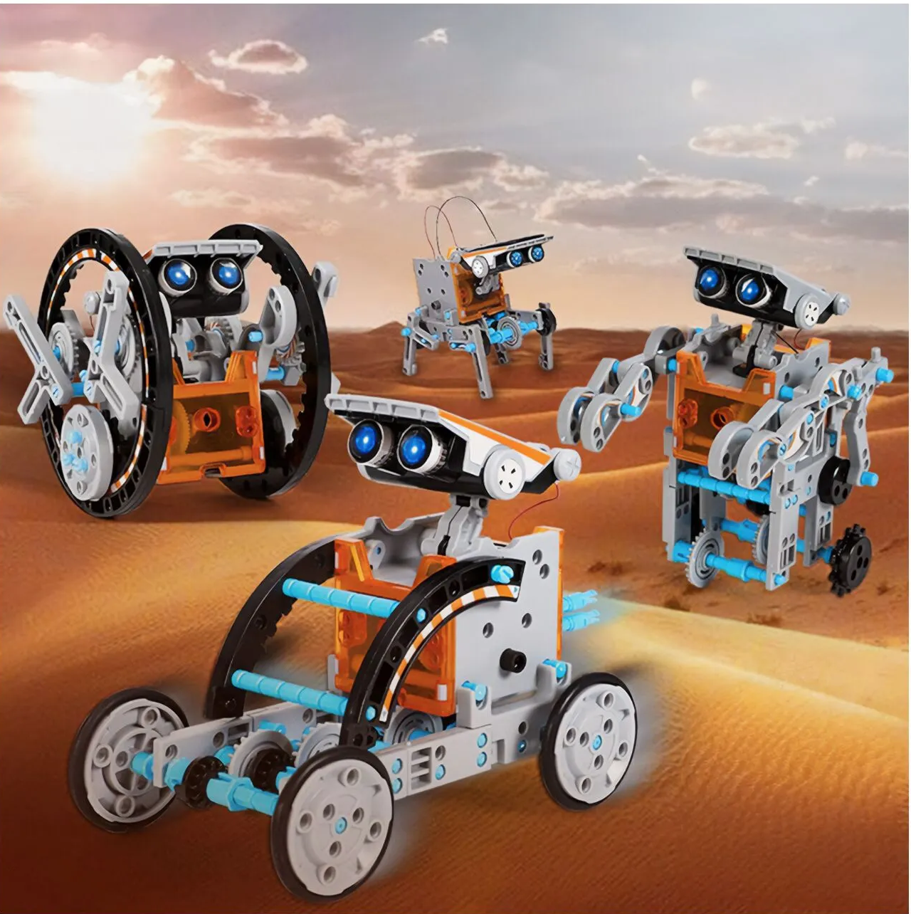 Set de Creatie Educational Robot Energetic 13in1 idealSTORE, Include Panou Solar, Posibilitatea de a construii pana la 13 variante, Usor de asamblat, Deplasare pe Uscat sau pe Apa, Fabricat din plastic ABS, Dezvolta Creativitatea si Intelectuala Generala