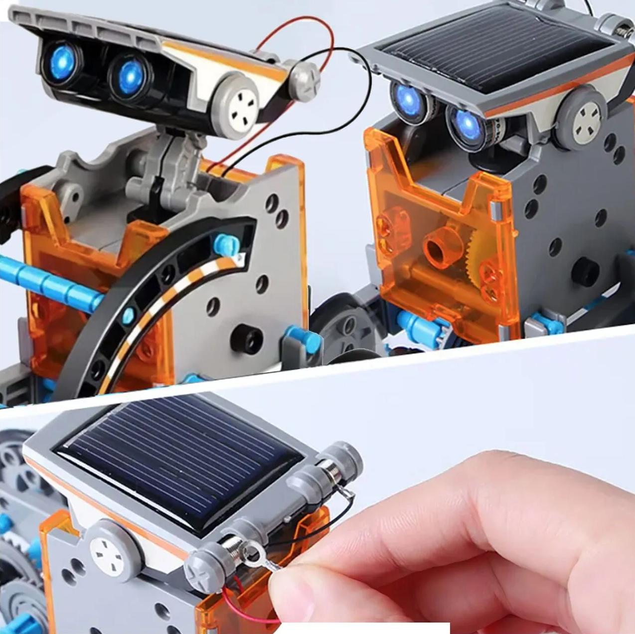 Set de Creatie Educational Robot Energetic 13in1 idealSTORE, Include Panou Solar, Posibilitatea de a construii pana la 13 variante, Usor de asamblat, Deplasare pe Uscat sau pe Apa, Fabricat din plastic ABS, Dezvolta Creativitatea si Intelectuala Generala