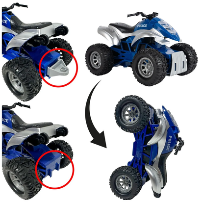 Jucarie 2in1 ATV cu Barca de Politie Coast Guard idealSTORE, Accesorizat cu Sunete si Lumini, Carlig pentru Remorcare, Rampa Rabatabila, Ideal pentru copiii pasionati de Politia Marina, Dezvolta Creativitatea si Imaginatia