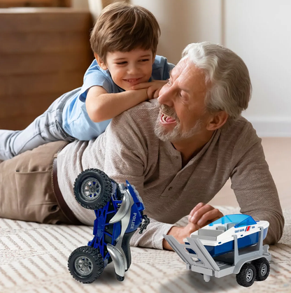 Jucarie 2in1 ATV cu Barca de Politie Coast Guard idealSTORE, Accesorizat cu Sunete si Lumini, Carlig pentru Remorcare, Rampa Rabatabila, Ideal pentru copiii pasionati de Politia Marina, Dezvolta Creativitatea si Imaginatia