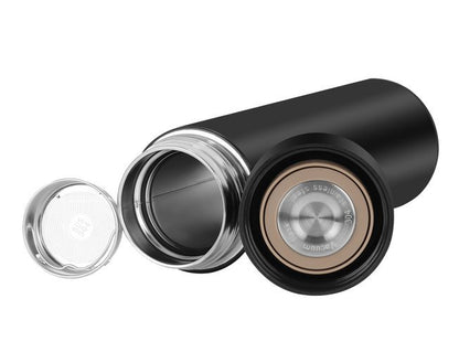 Cana Termica 500ml smart cu display LED, sita, infuzor si perete dublu Ideal Store, Negru mat