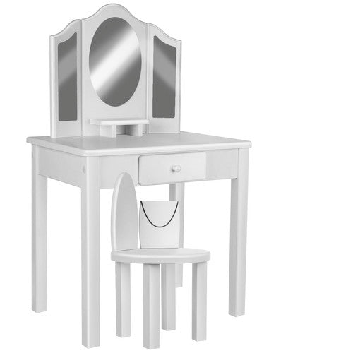 Set Masuta de toaleta din lemn Ideal Store pentru fete cu oglinzi si sertar pentru depozitare, margini si colturi rotunjite si vopsea organica