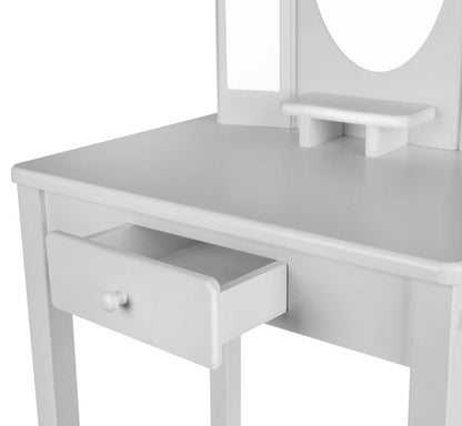 Set Masuta de toaleta din lemn Ideal Store pentru fete cu oglinzi si sertar pentru depozitare, margini si colturi rotunjite si vopsea organica