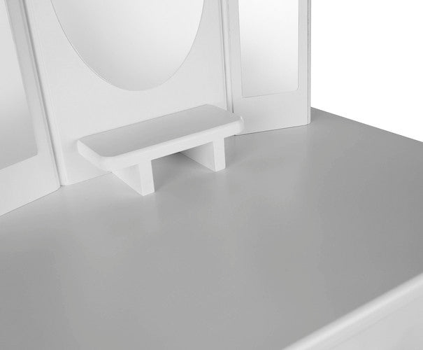 Set Masuta de toaleta din lemn Ideal Store pentru fete cu oglinzi si sertar pentru depozitare, margini si colturi rotunjite si vopsea organica